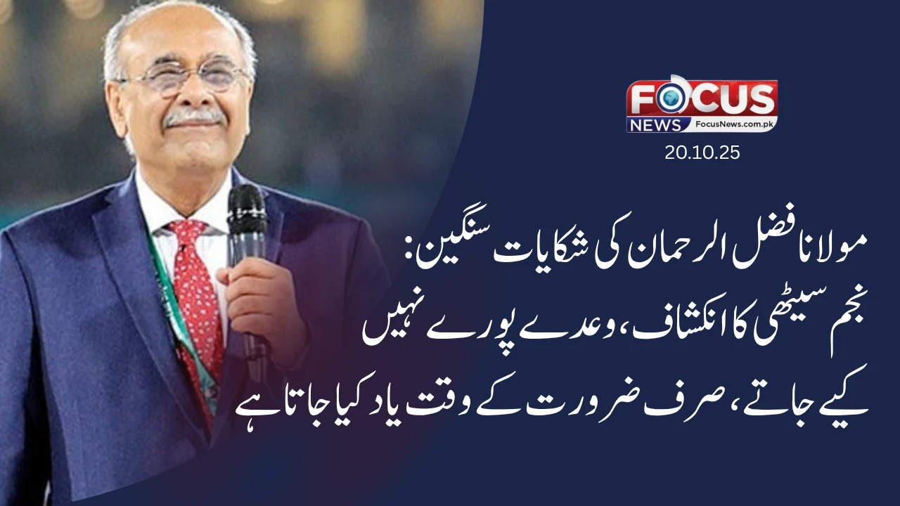 مولانا فضل الرحمان کی شکایات سنگین: نجم سیٹھی کا انکشاف — وعدے پورے نہیں کیے جاتے، صرف ضرورت کے وقت یاد کیا جاتا ہے"